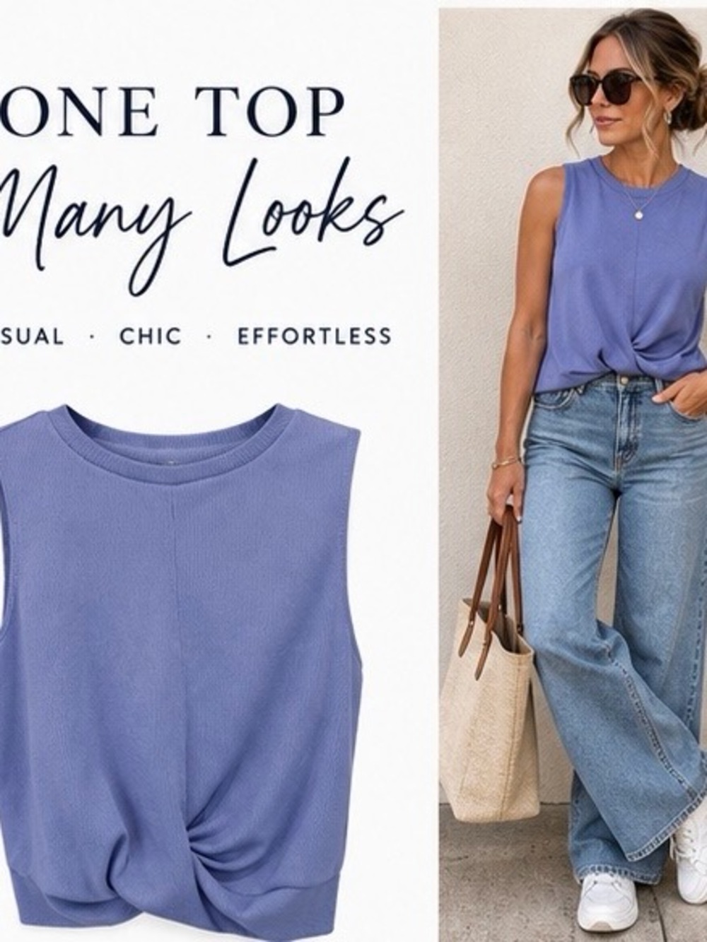 Ribbed Twist-Front Tank Top in periwinkle blue, by the activewear brand Marika